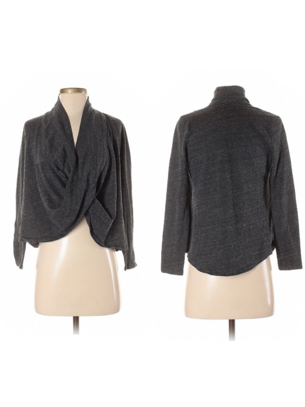 Anthropologie AMADI Gray Speckled Crossover Drape Front Top S